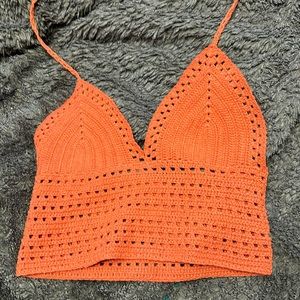 Adorable orange crocheted halter crop top from Etsy